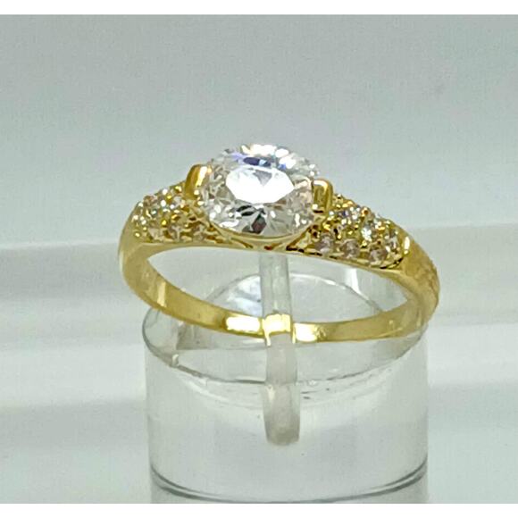 Vintage Gold Plated CZ Simulated Diamond Engagement Wedding Cocktail Ring Size 7 - Picture 1 of 10
